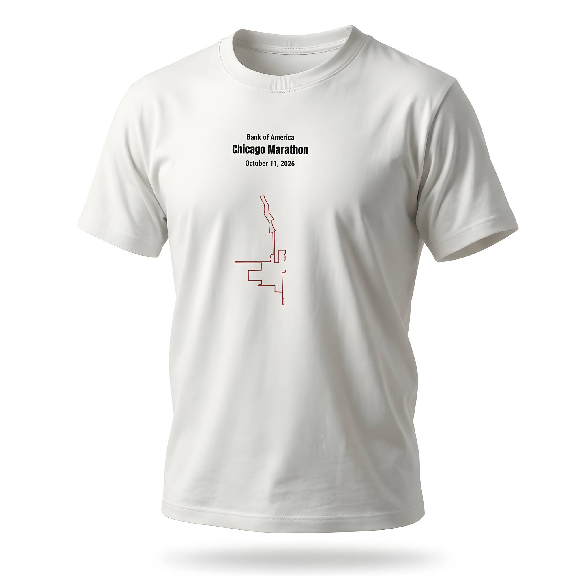 White t-shirt with Chicago Marathon route custom Strava route print design on a white background