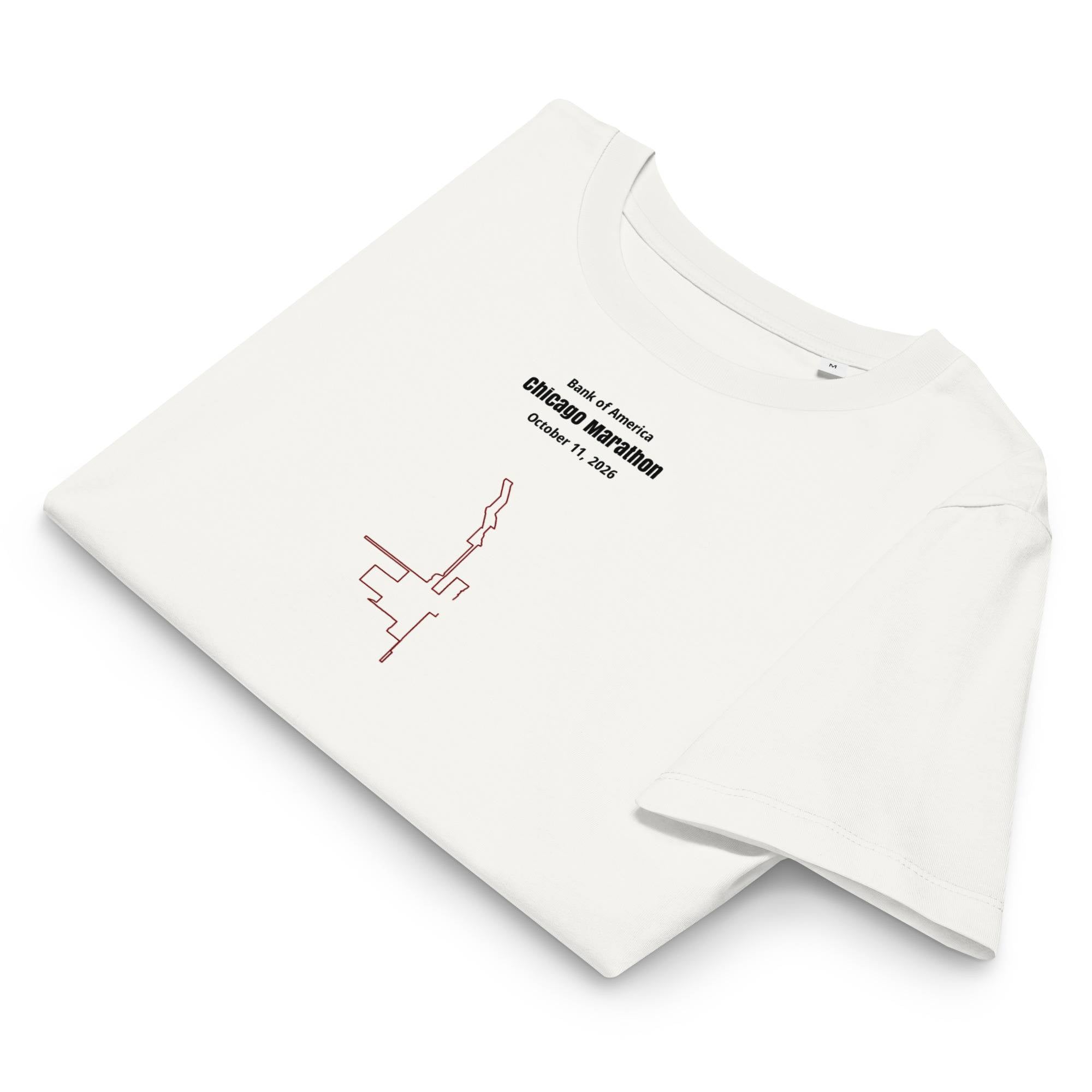 White t-shirt with black text and red custom Strava route print design on a white background