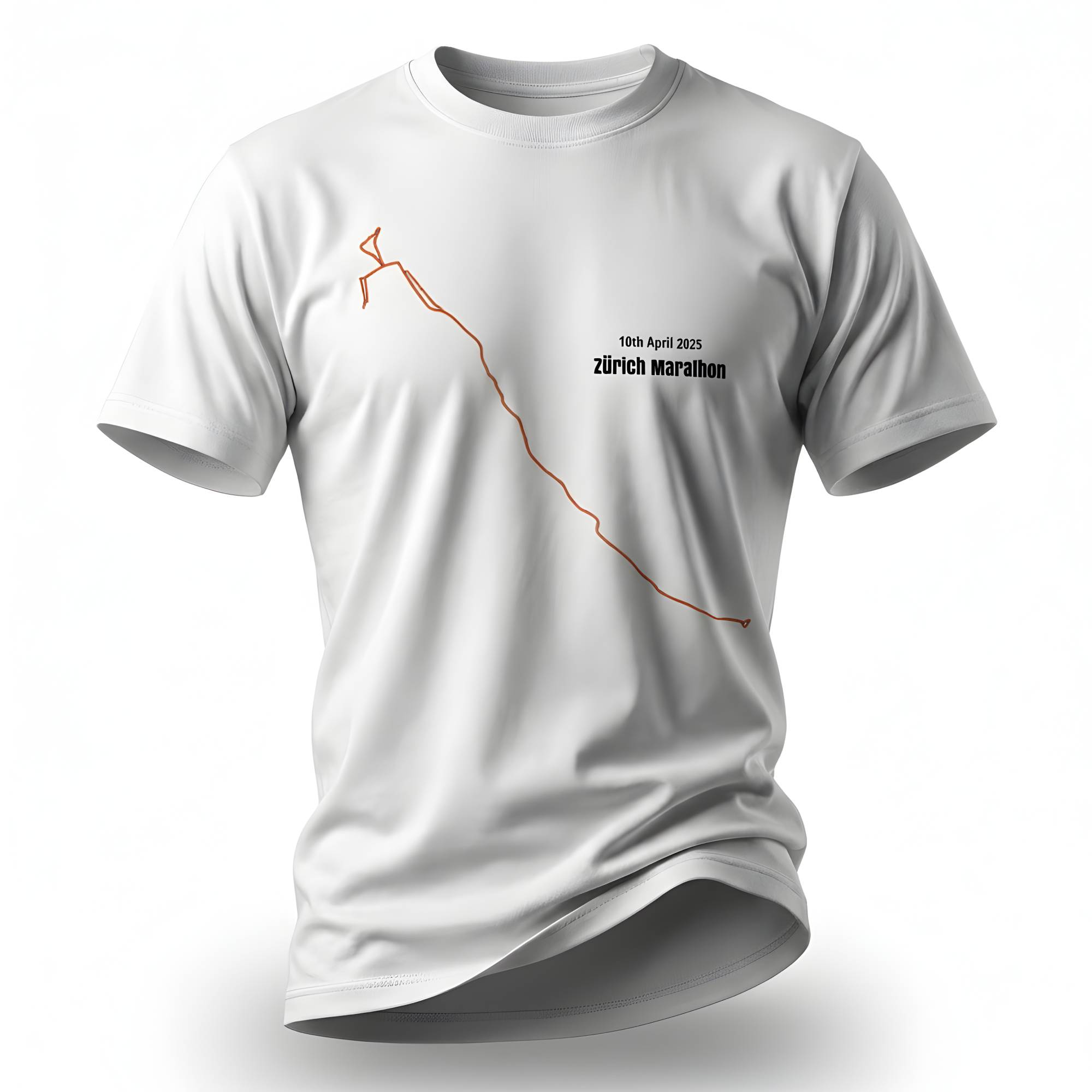 White t-shirt with a marathon custom Strava route print design and text on a white background