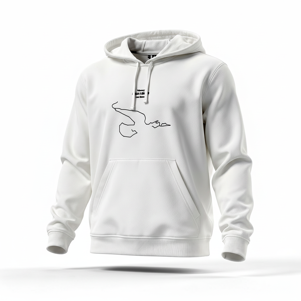 White hoodie with a black custom Strava route print art on a white background#color_white