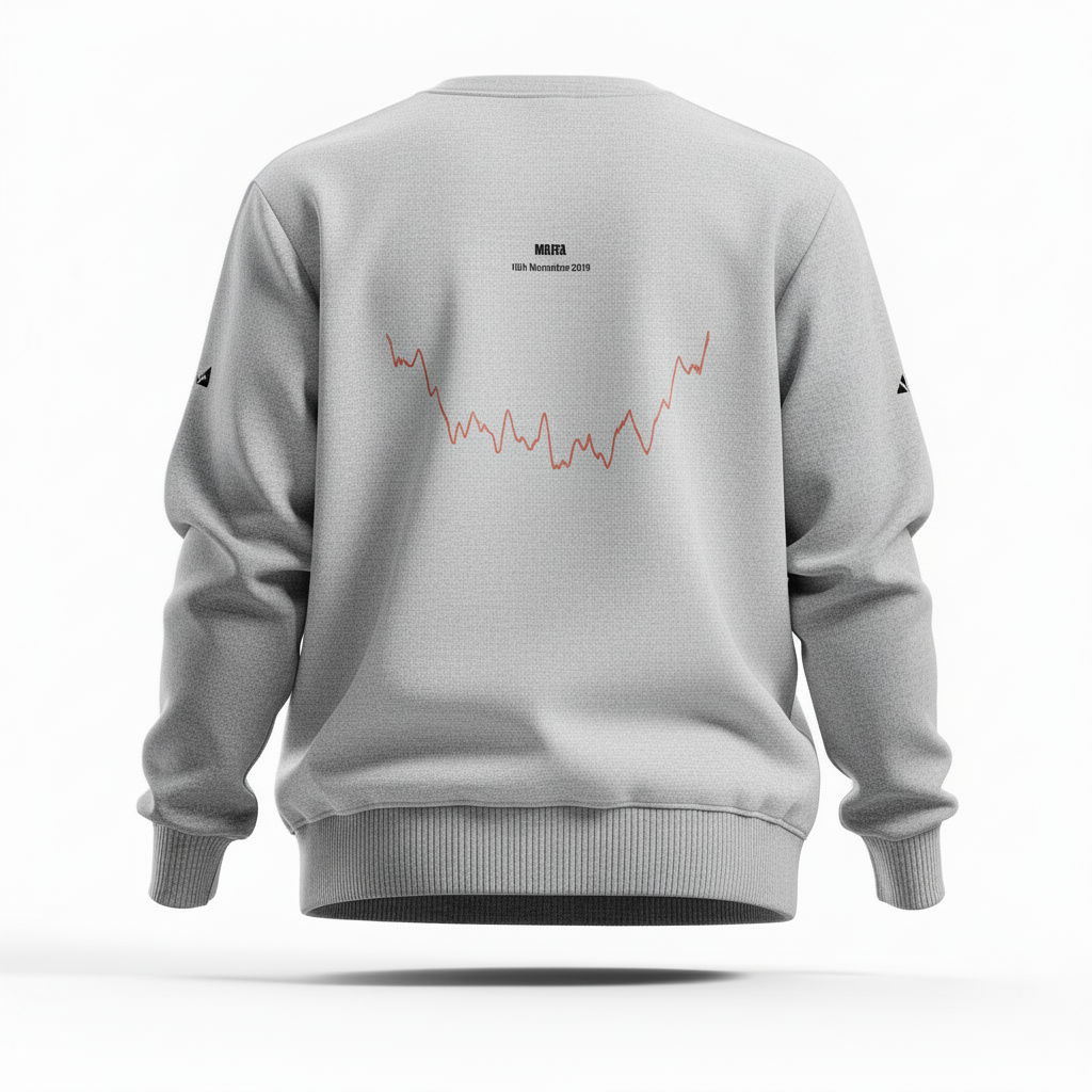 Gray sweatshirt with a red custom Strava route print art design on the back against a white background