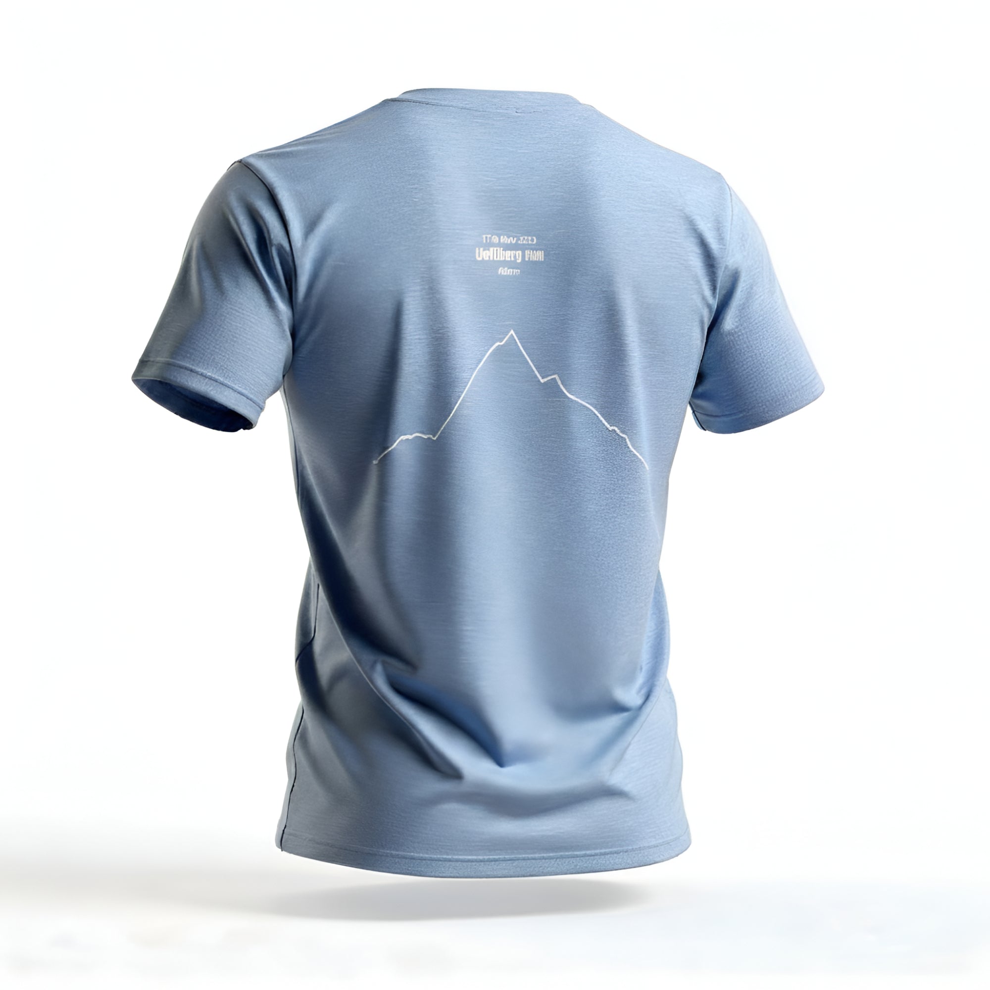 Light blue t-shirt with custom Strava route print art design on the back against a white background