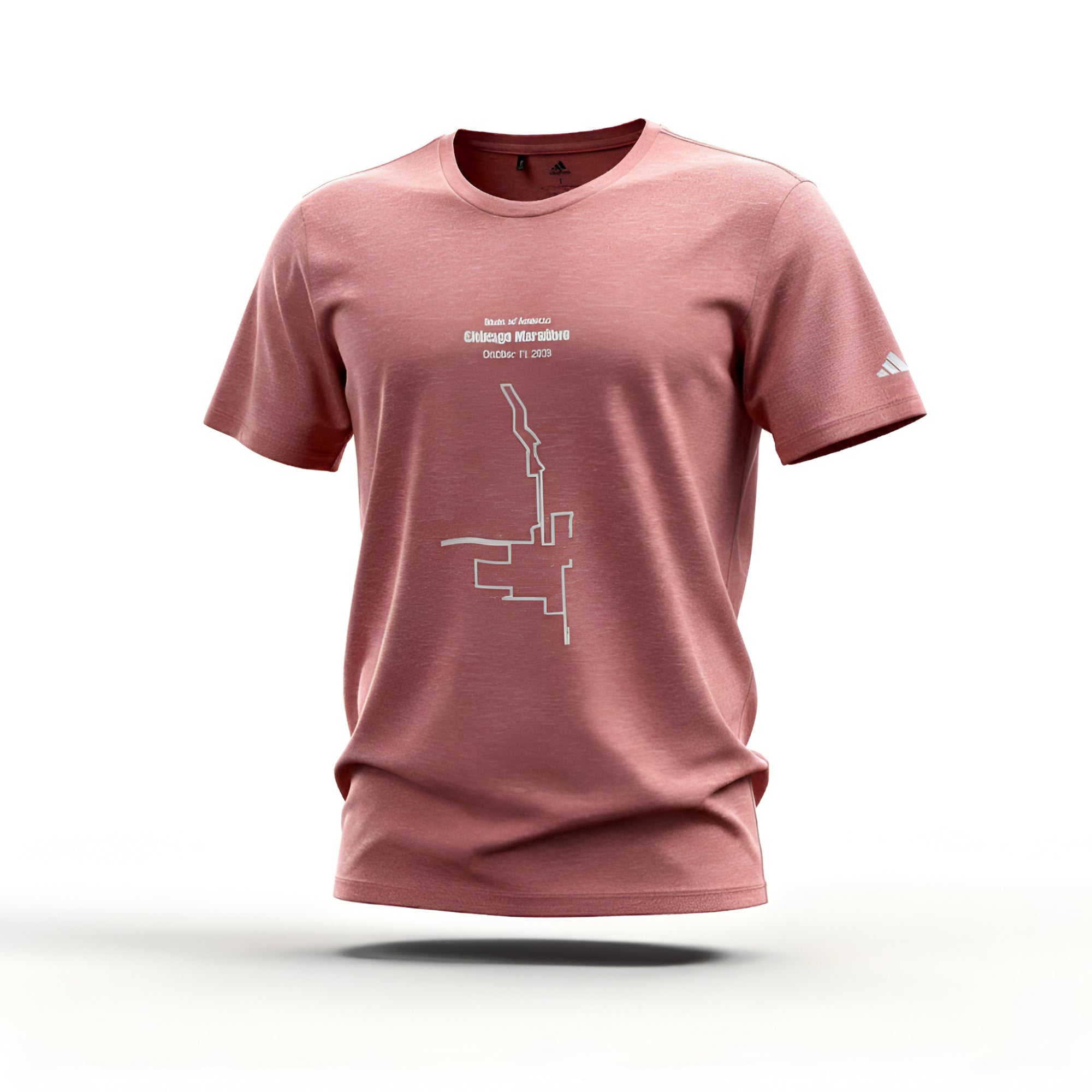 Pink t-shirt with white custom Strava route print art design on a white background