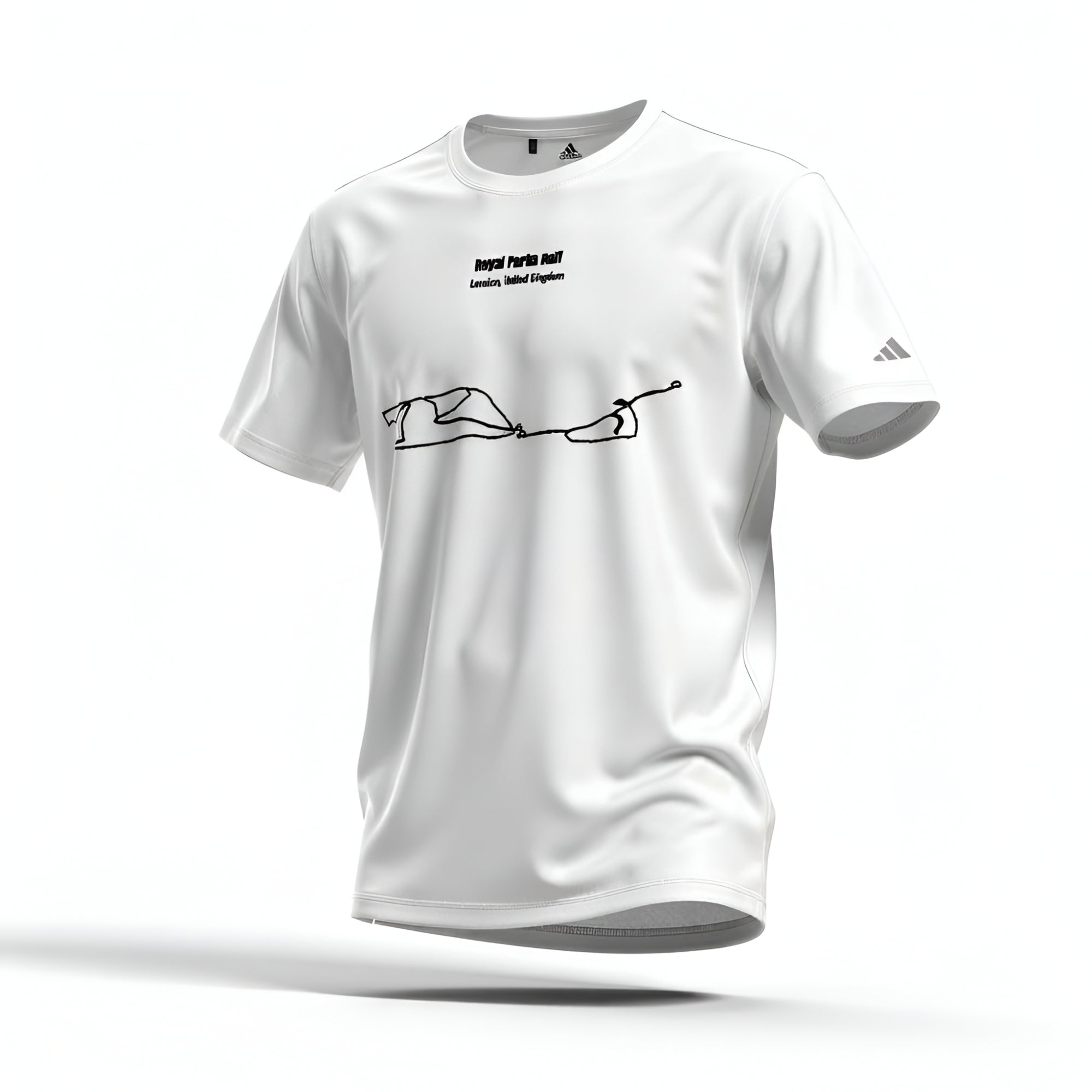 White t-shirt with black custom Strava route print art design on a white background