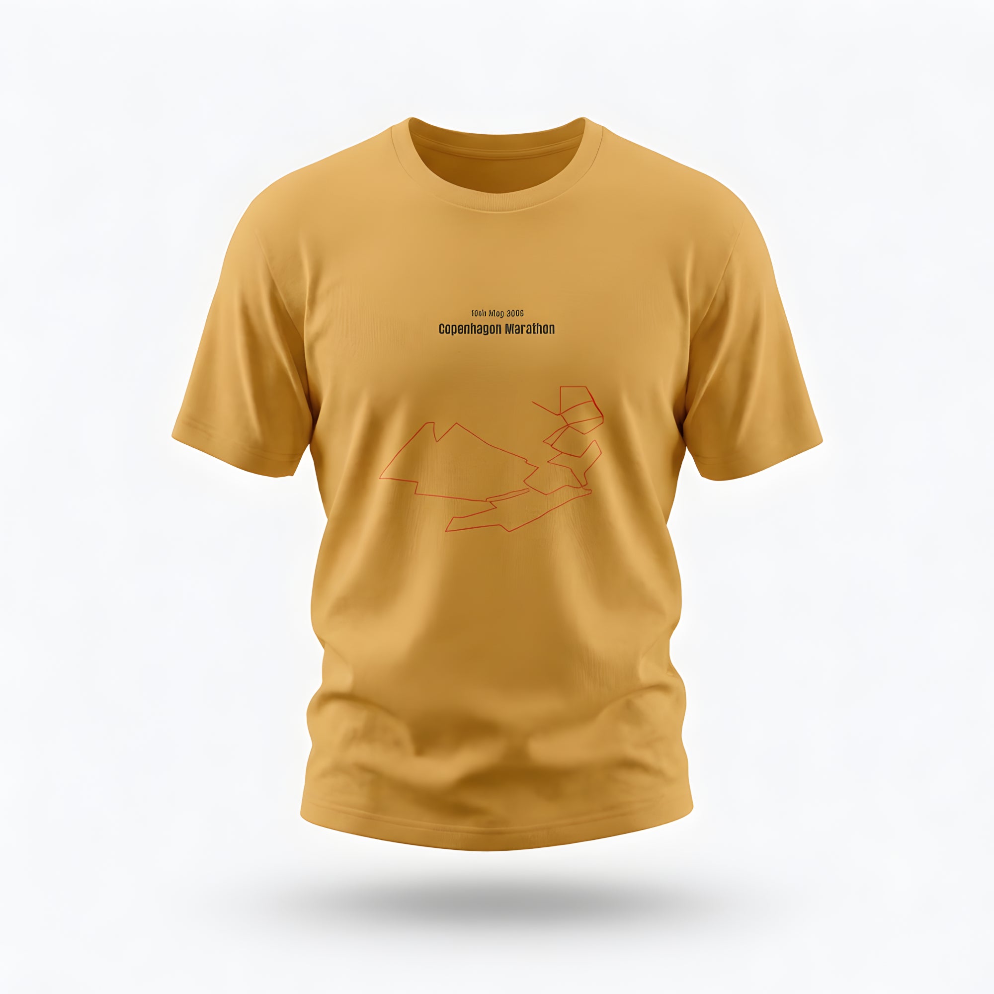 Orange t-shirt with orange custom Strava route print art design on a white background