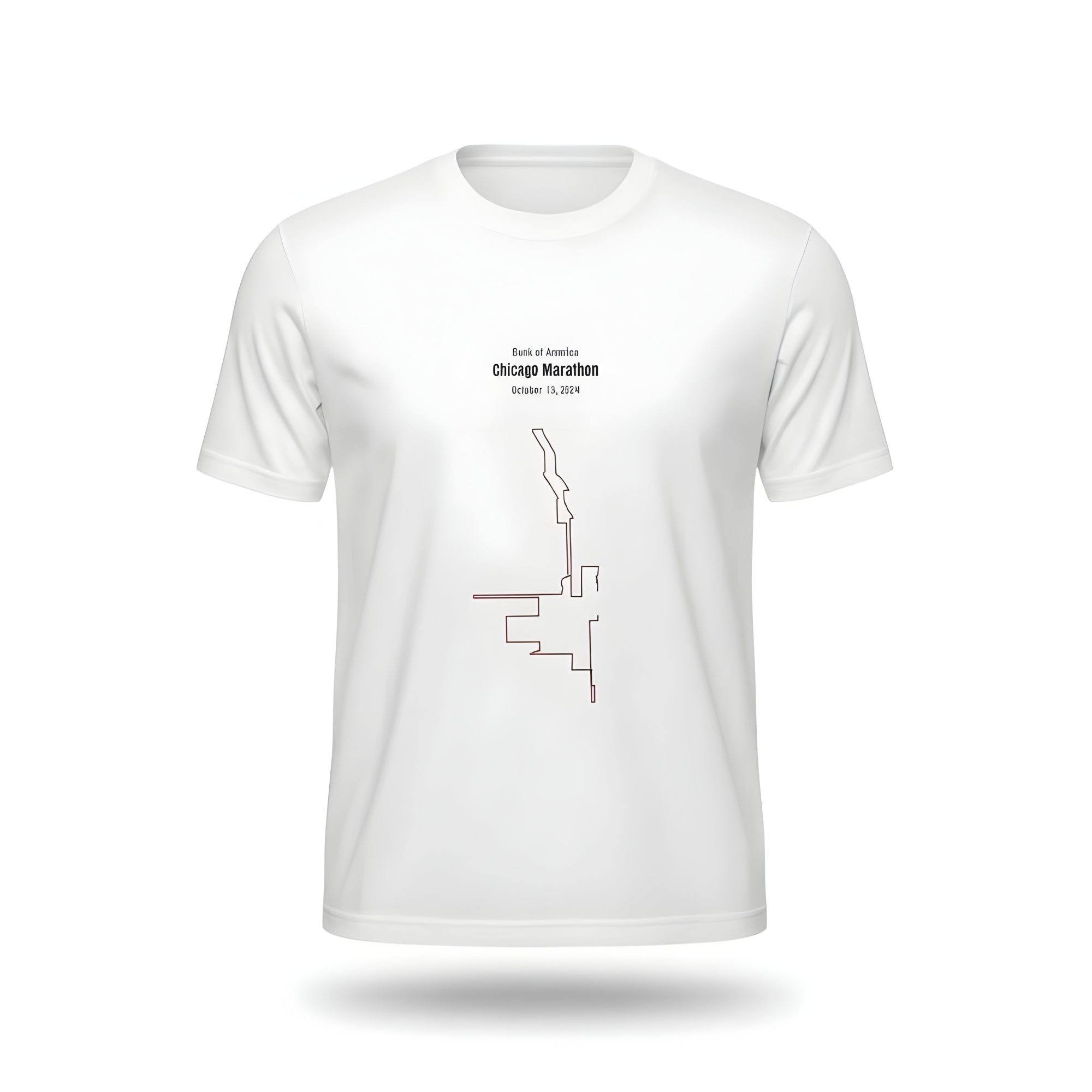 White t-shirt with custom Strava route print art design and text on a white background