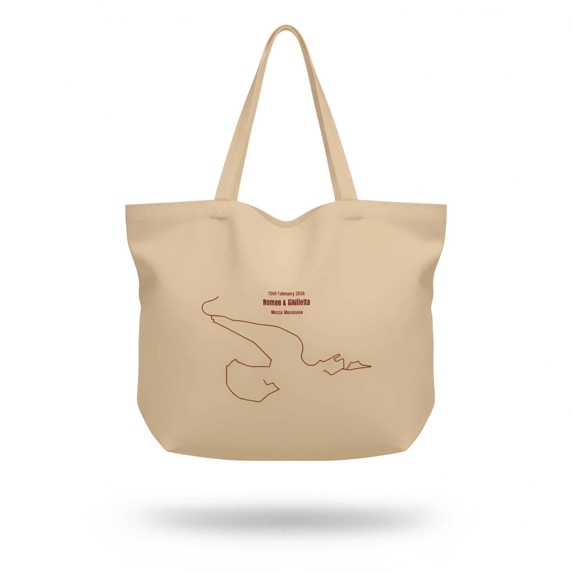 Beige tote bag with a custom Strava route print art design on a white background#color_beige