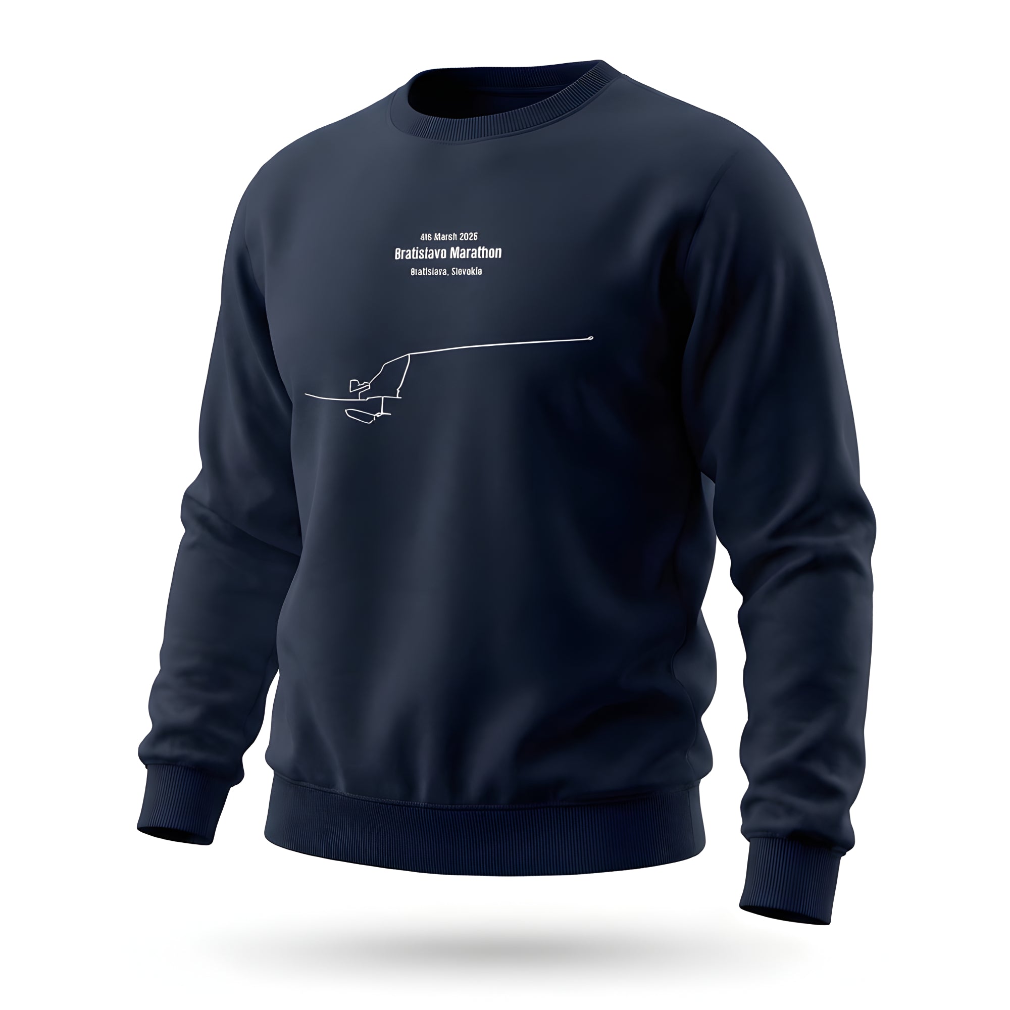 Navy blue sweatshirt with a white custom Strava route print art design on a white background#color_navy