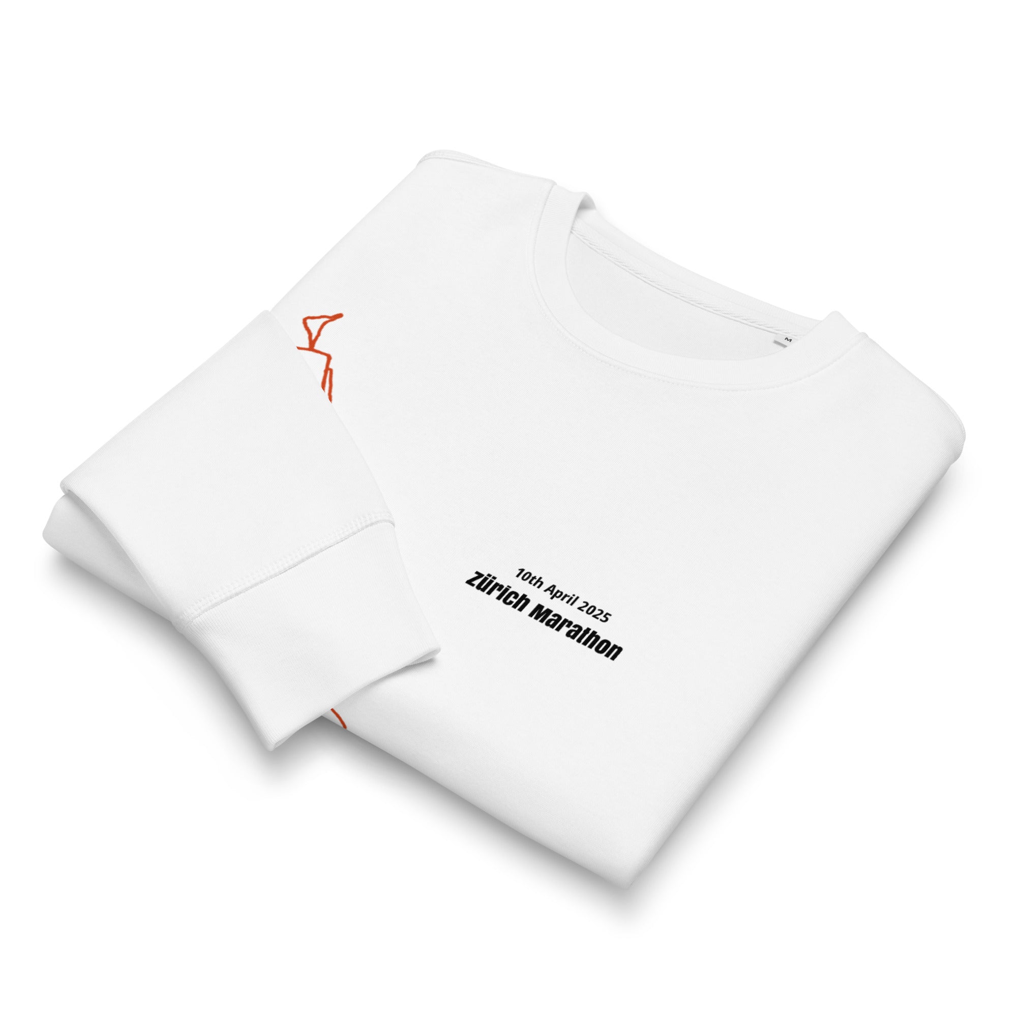 White sweatshirt with Zürich Marathon custom Strava route print art on a white background