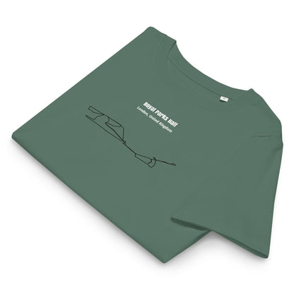 Green t-shirt with a custom Strava route print and text on a white background