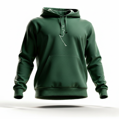 Green hoodie with a white custom Strava route print art on a white background