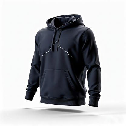 Black hoodie with a white custom Strava route print art design on a white background