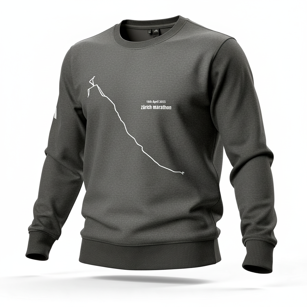 Gray sweatshirt with a white custom Strava route print art design on a white background