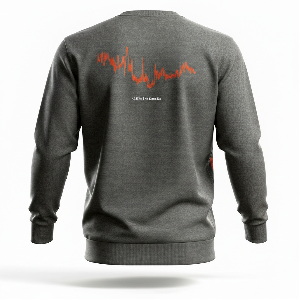 Gray sweatshirt with red and white custom Strava route print art on the back against a white background