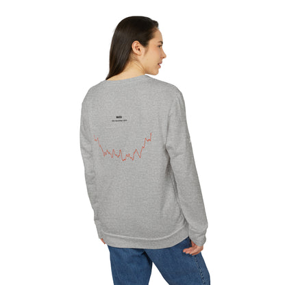 Person wearing a gray sweatshirt with a red custom Strava route print art design on the back, standing against a white background