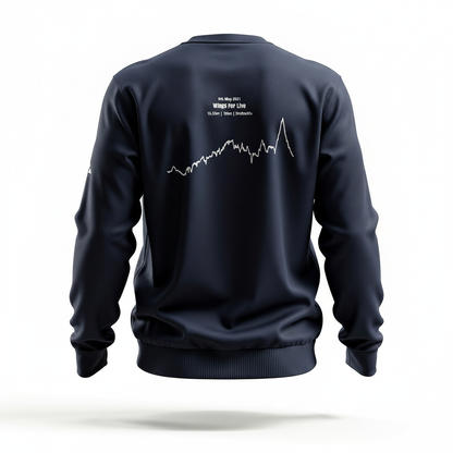 Black sweatshirt with a white custom Strava route print art on the back against a white background