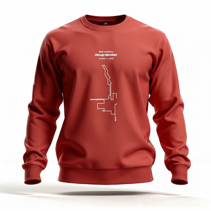 Red sweatshirt with a white custom Strava route print art design on a white background