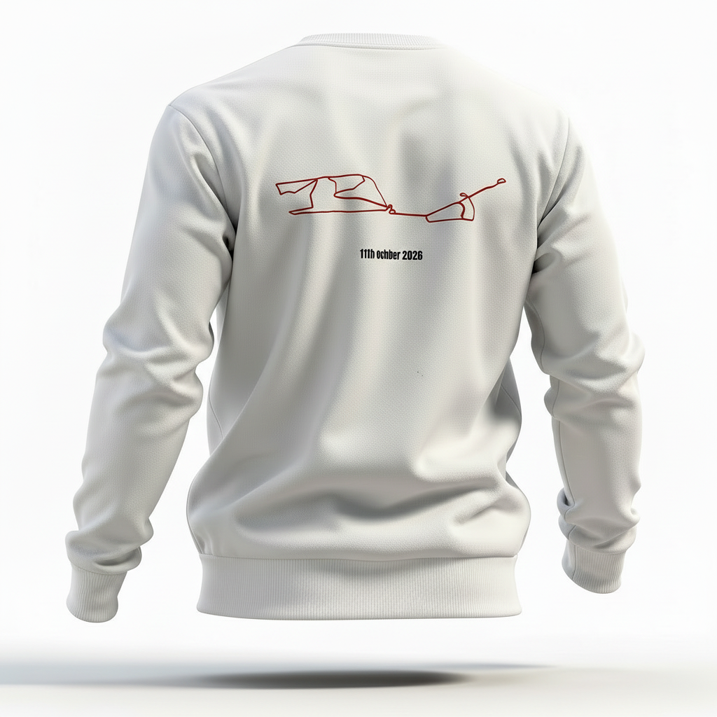 White sweatshirt with a red and black custom Strava route print art design on the back against a white background