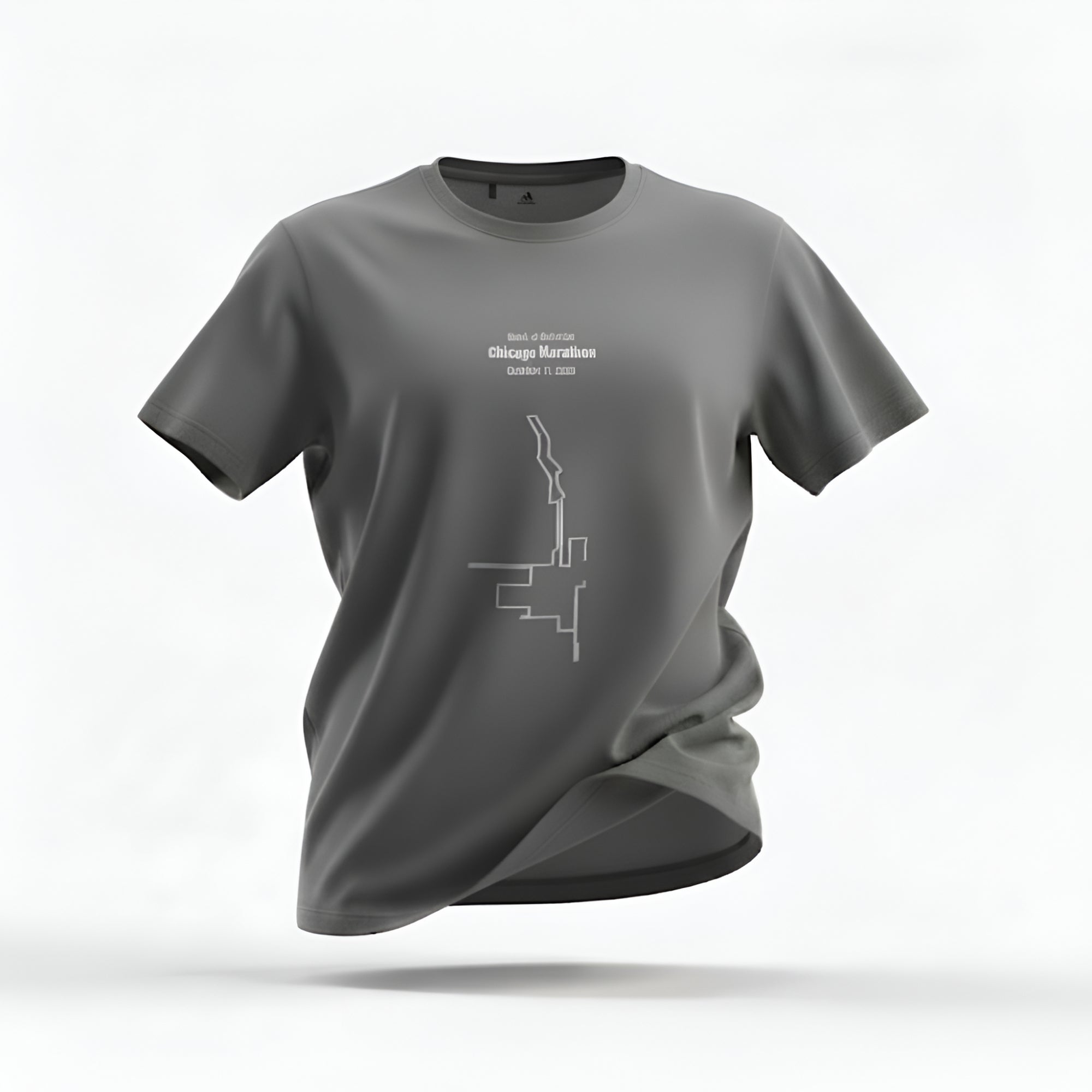 Gray t-shirt with a custom Strava route print art design on a white background