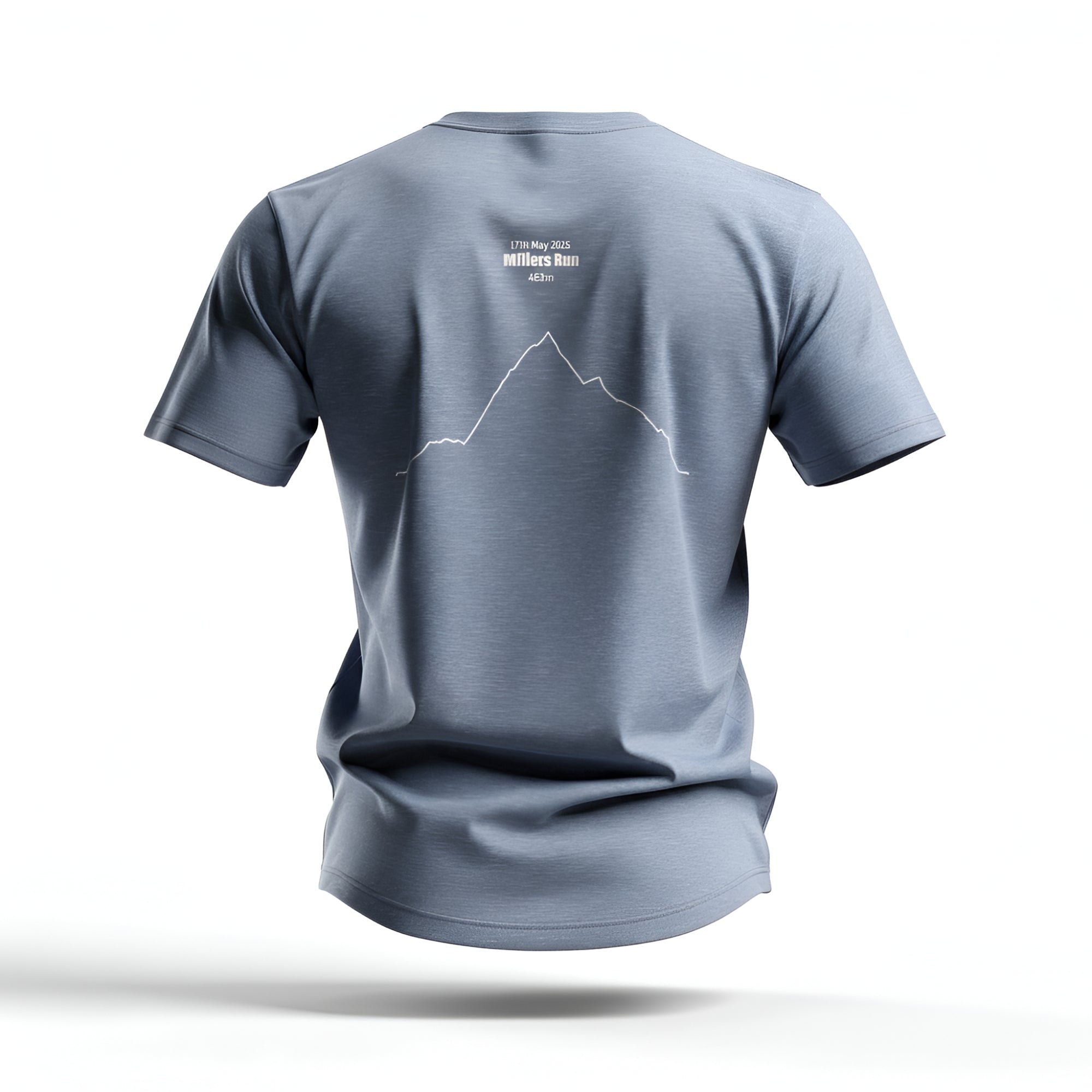 Gray t-shirt with custom Strava route print art design on the back against a white background