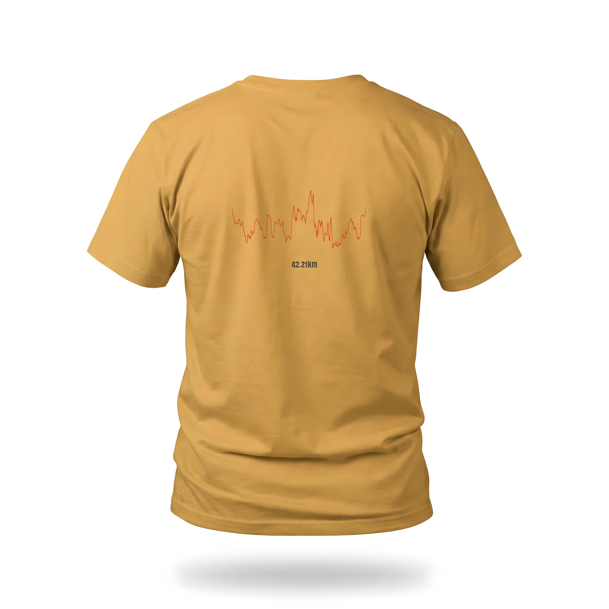 Orange t-shirt with custom Strava route print art design on the back against a white background
