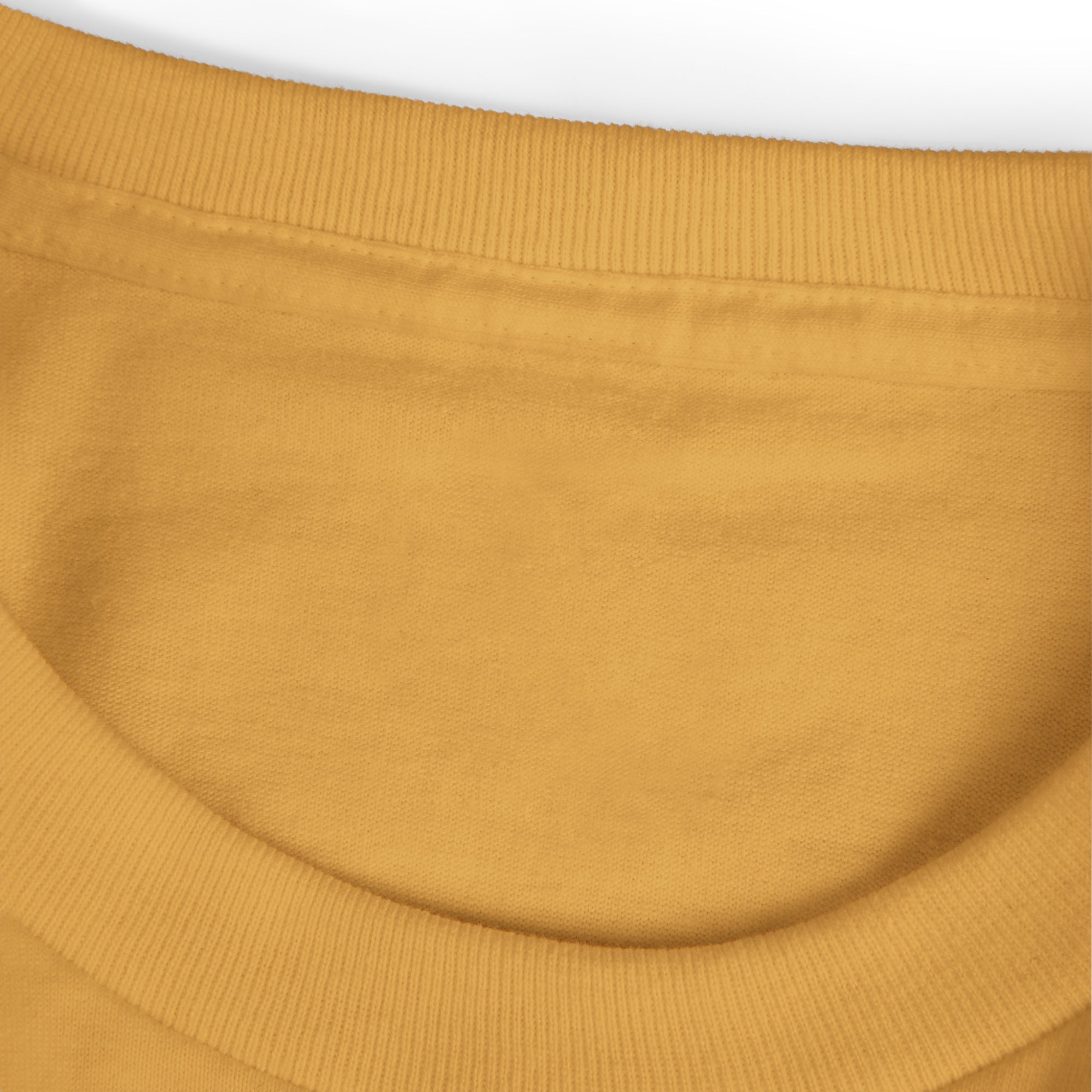 Close-up of a mustard yellow sweater with ribbed texture