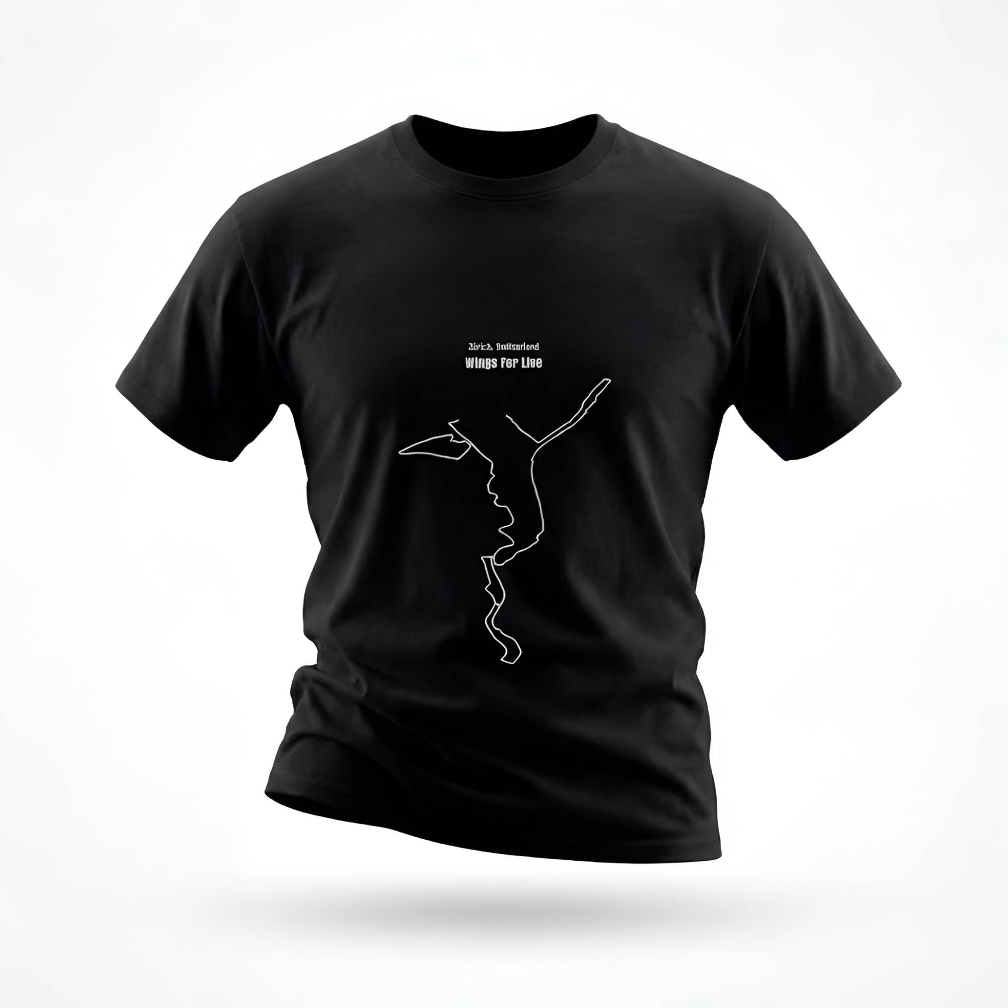 Black t-shirt with white custom Strava route print art design on a white background