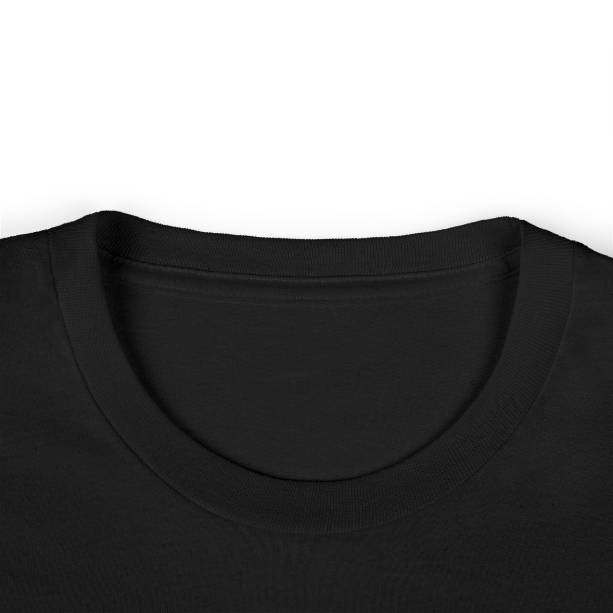 Close-up of a black shirt collar on a white background