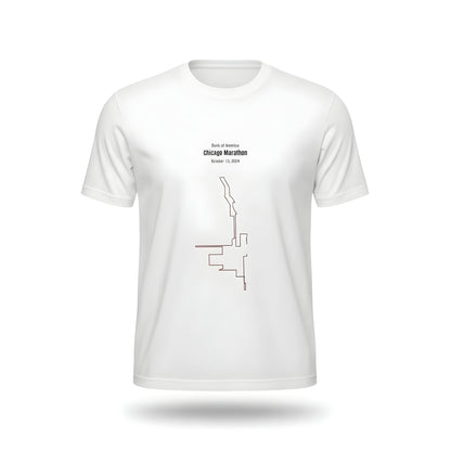 White t-shirt with custom Strava route print art design and text on a white background