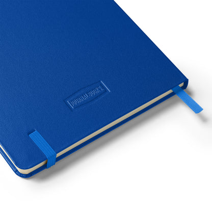 Blue notebook with blue elastic band on a white background