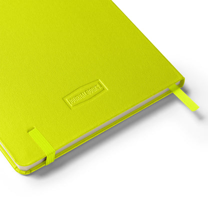 Yellow notebook with a visible brand logo on a white background