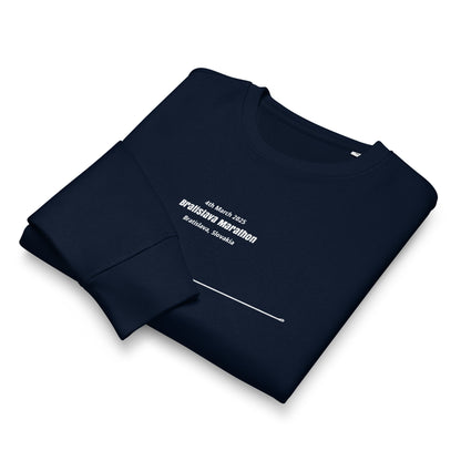 Folded navy blue t-shirt with white custom Strava route print art on a white background