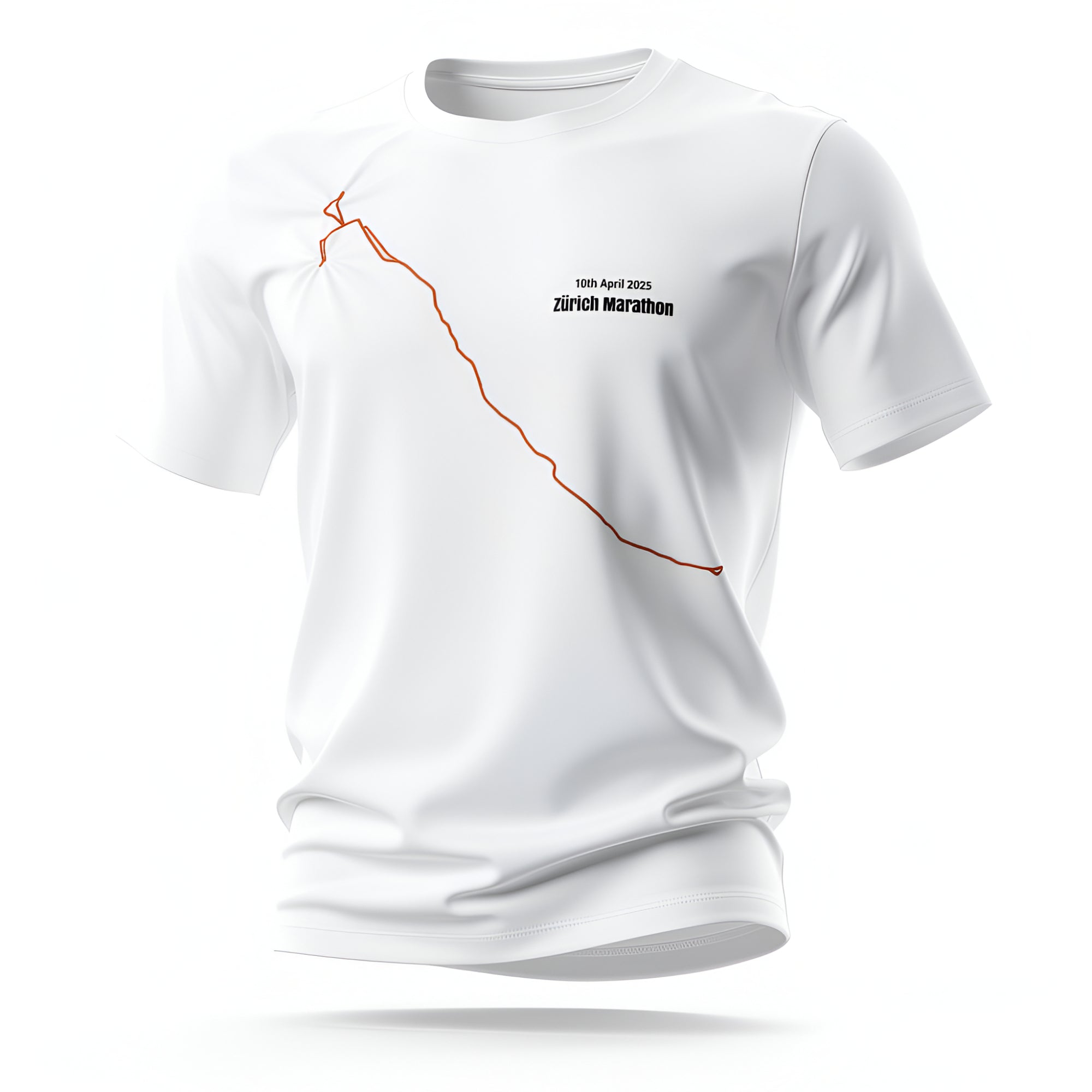 White t-shirt with marathon custom Strava route print art design and text on a white background#color_white